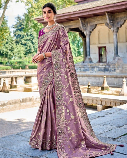 Lilac Gadhwal Silk Designer Saree