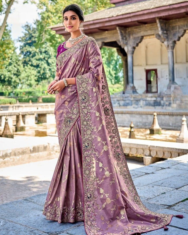 Lilac Gadhwal Silk Designer Saree