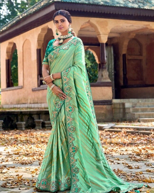 Sea Green Gadhwal Silk Designer Saree