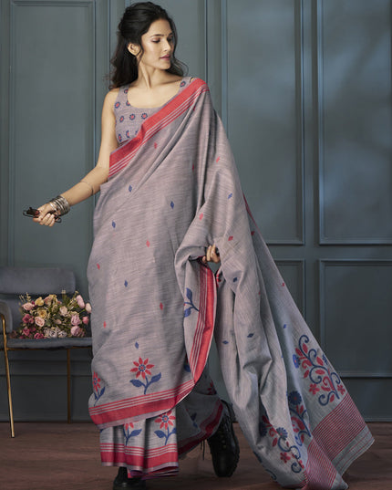 Smoke Grey Handloom Linen Weaving Saree