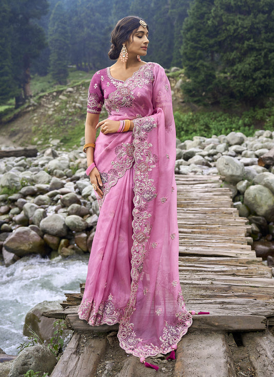 Pink Heavy Embroidered Saree