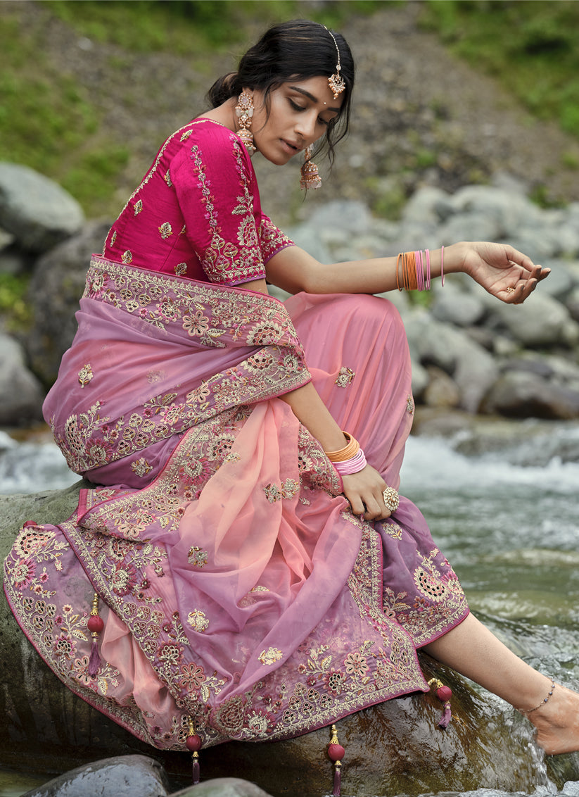 Peach and Mauve Heavy Embroidered Saree