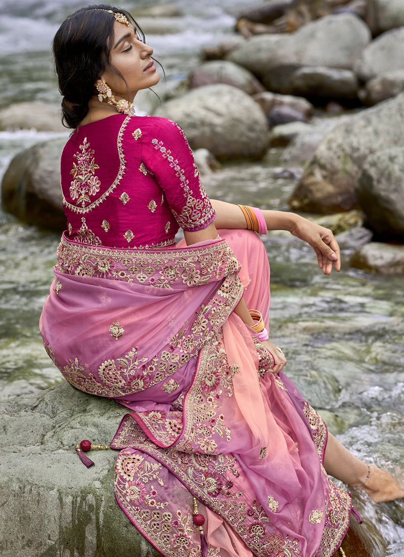 Peach and Mauve Heavy Embroidered Saree