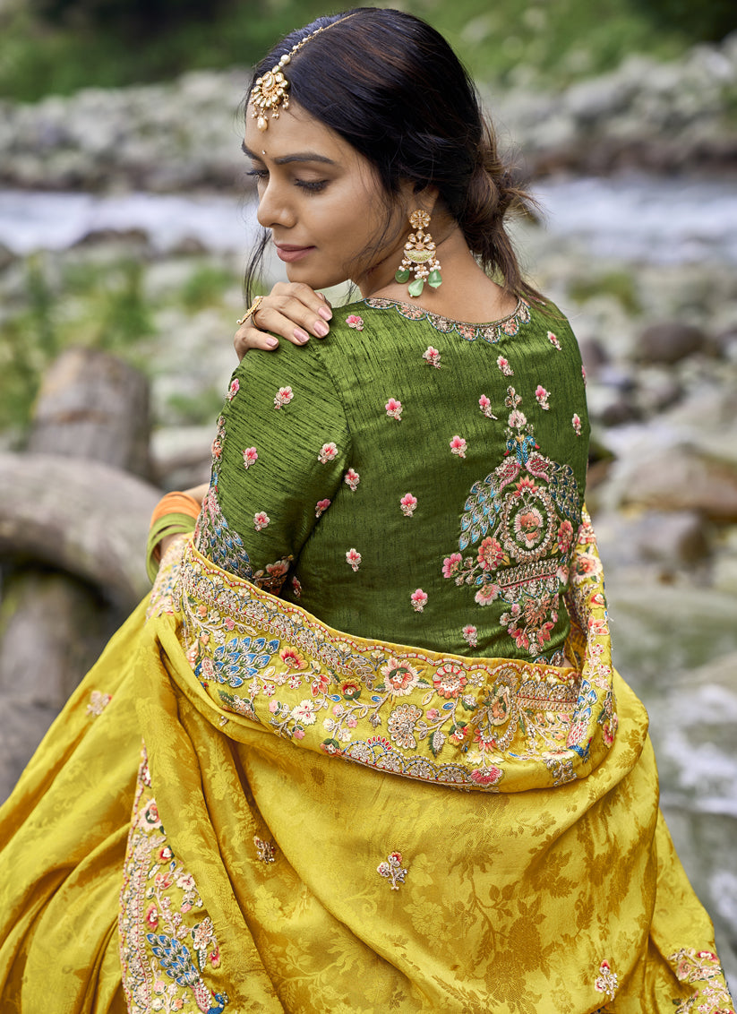 Golden Yellow Heavy Embroidered Saree