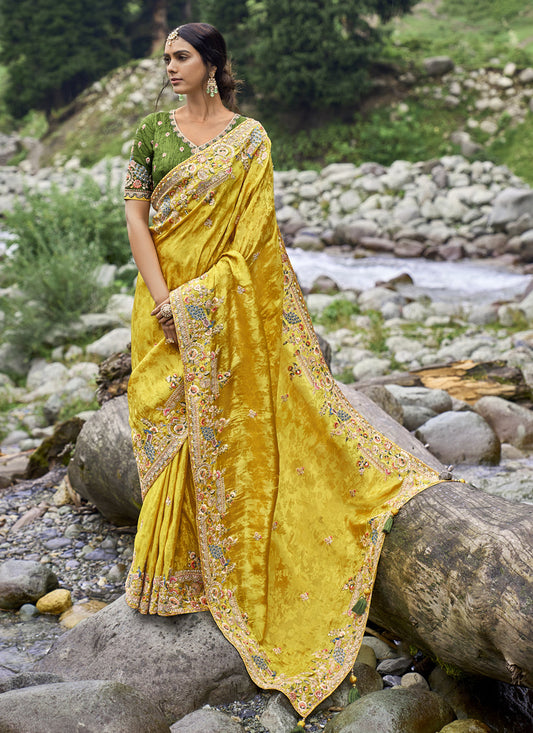 Golden Yellow Heavy Embroidered Saree