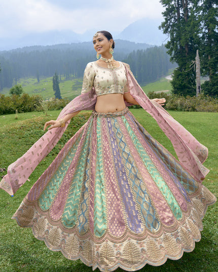 Multicolor Silk Heavy Embroidered Lehenga Choli Set