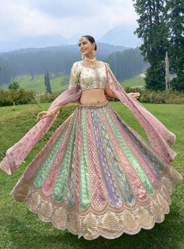 Multicolor Silk Heavy Embroidered Lehenga Choli Set