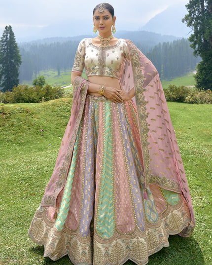 Multicolor Silk Heavy Embroidered Lehenga Choli Set