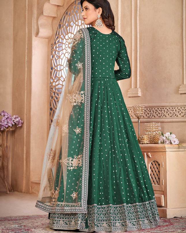 Bottle Green Embroidered Anarkali with Dupatta