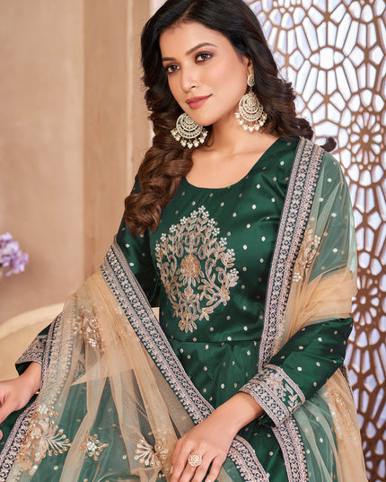 Bottle Green Embroidered Anarkali with Dupatta