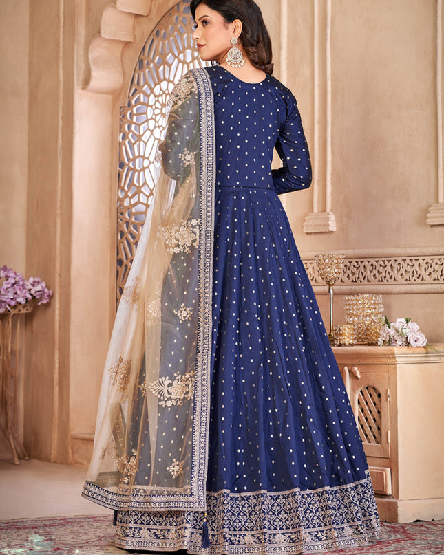 Navy Blue Embroidered Anarkali with Dupatta