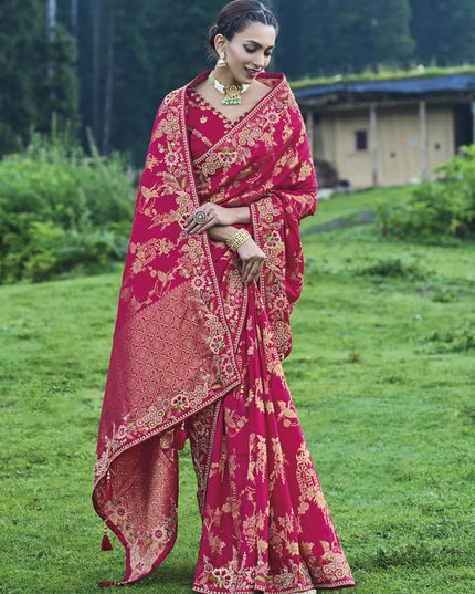 Mageta Silk Embroidered Heavy Designer Saree