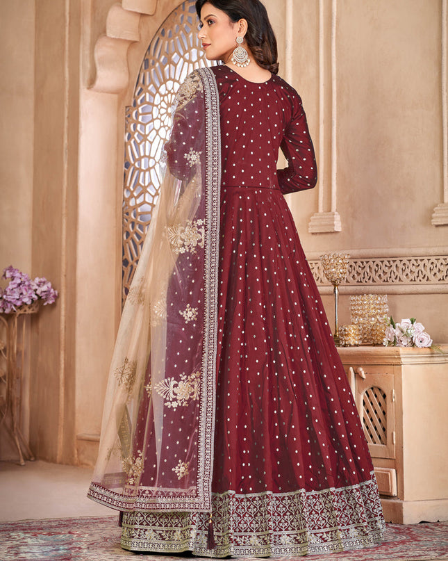 Maroon Embroidered Anarkali with Dupatta