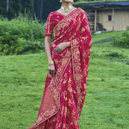 Mageta Silk Embroidered Heavy Designer Saree