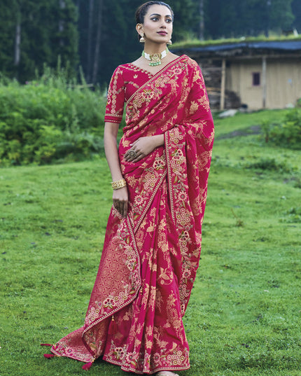 Mageta Silk Embroidered Heavy Designer Saree