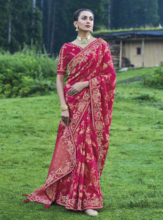 Mageta Silk Embroidered Heavy Designer Saree