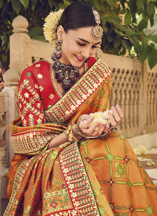 Mustard Yellow Pure Patola Silk Saree with Blouse
