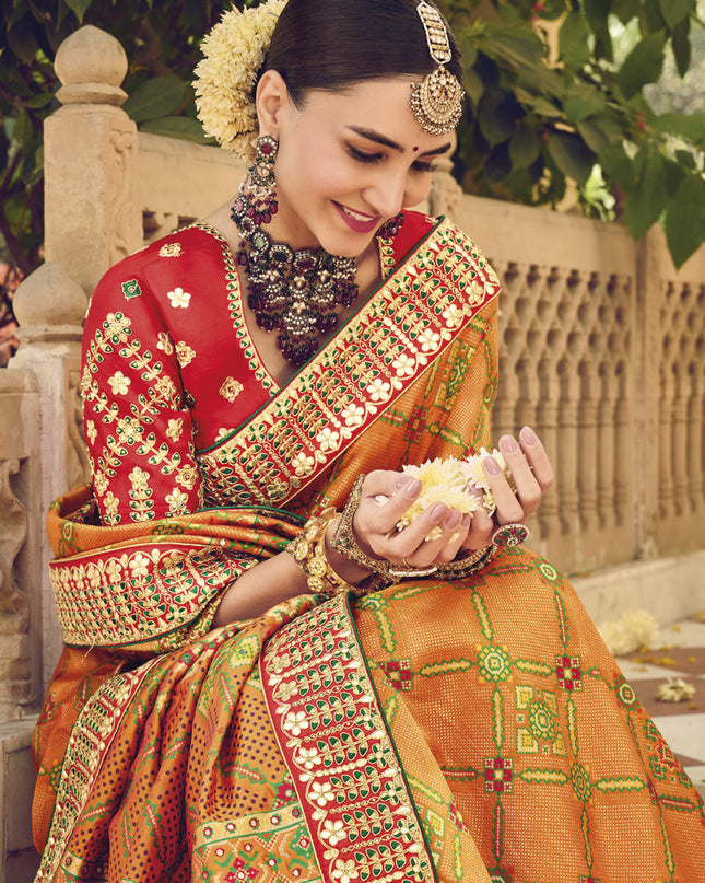 Mustard Yellow Pure Patola Silk Saree with Blouse