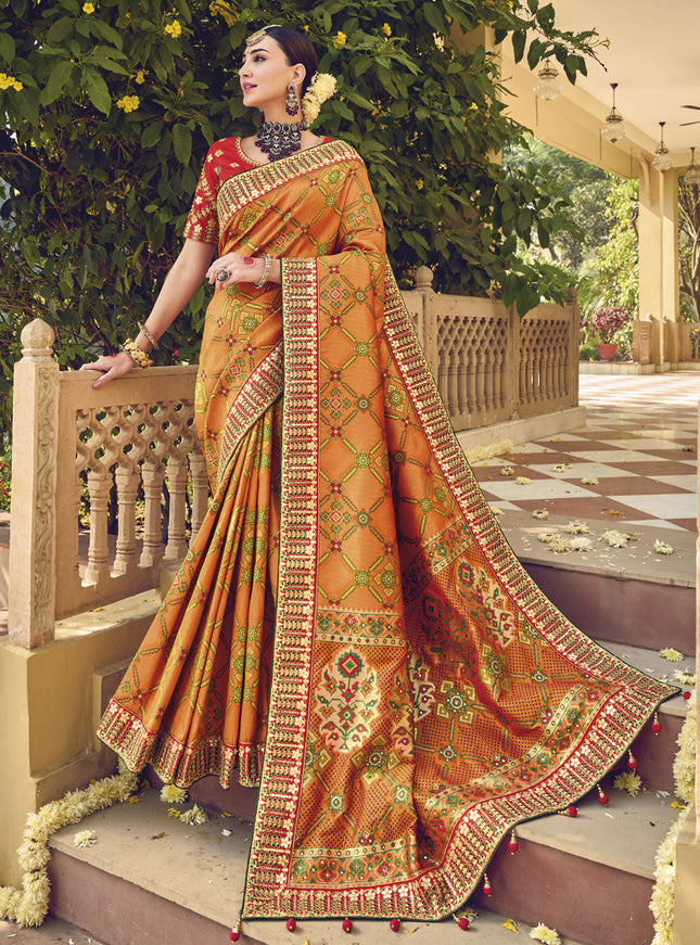 Mustard Yellow Pure Patola Silk Saree with Blouse