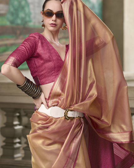 Dusty Apricot Tissue Silk Woven Festival Saree