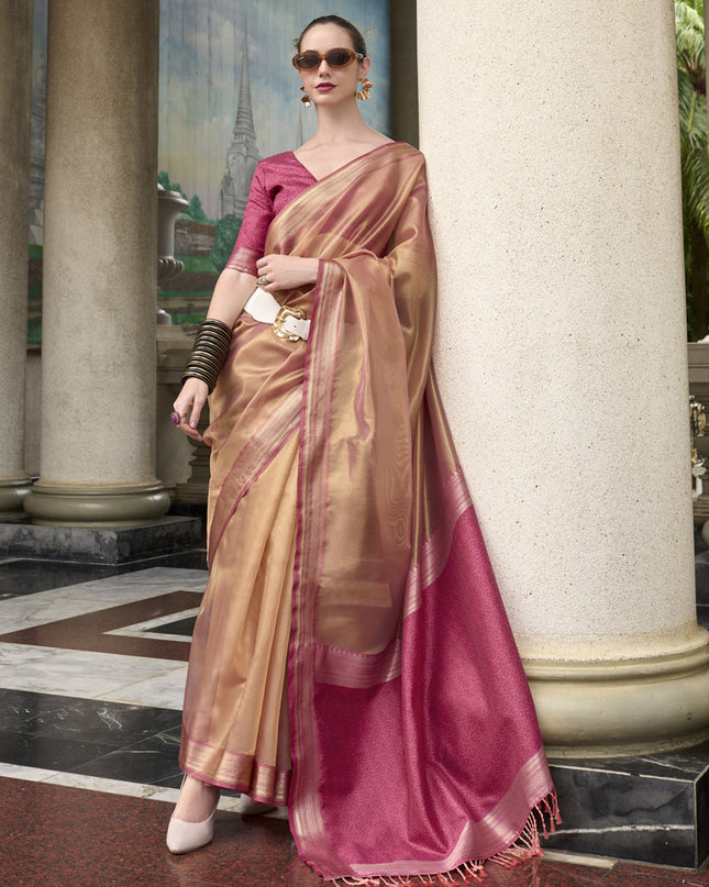 Dusty Apricot Tissue Silk Woven Festival Saree