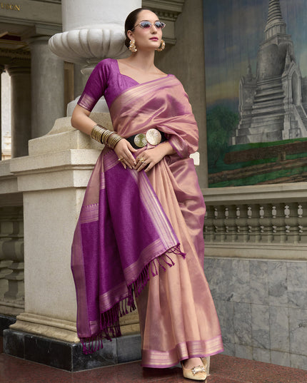 Dusty Pink Tissue Silk Woven Festival Saree