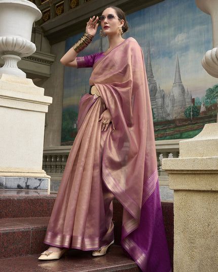 Dusty Pink Tissue Silk Woven Festival Saree