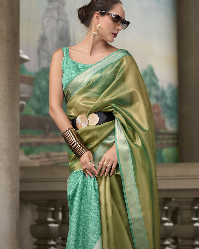 Sage Green Tissue Silk Woven Festival Saree
