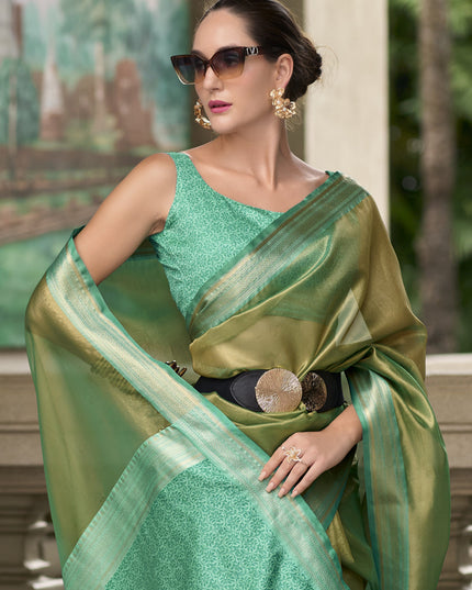 Sage Green Tissue Silk Woven Festival Saree
