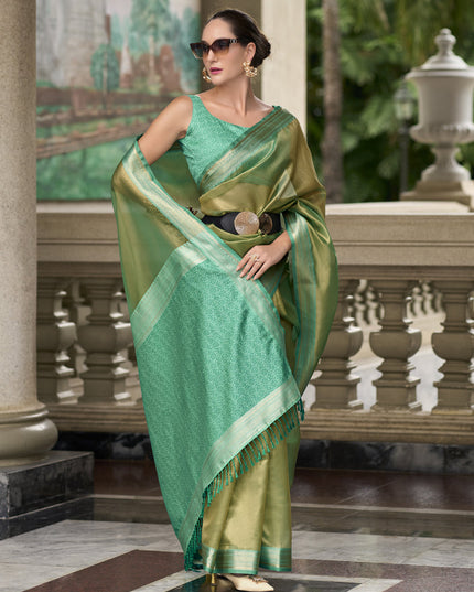 Sage Green Tissue Silk Woven Festival Saree