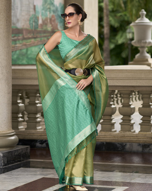 Sage Green Tissue Silk Woven Festival Saree