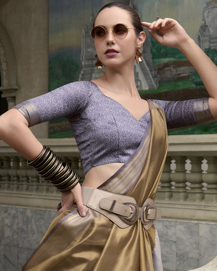 Khaki Tissue Silk Woven Festival Saree