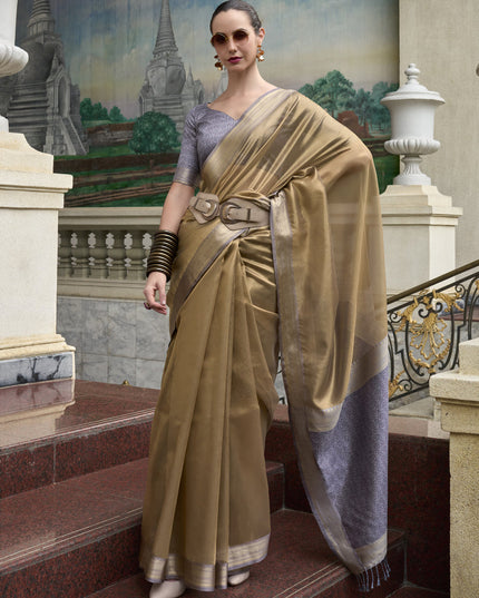 Khaki Tissue Silk Woven Festival Saree
