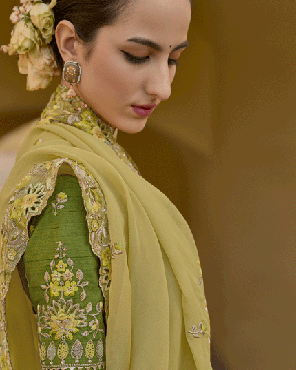 Yellow Tissue Organza Embroidered Silk Designer Saree