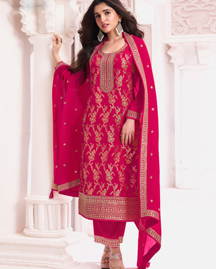 Nidhi Shah Rani Pink Chinnon Embroidered Pant Kameez