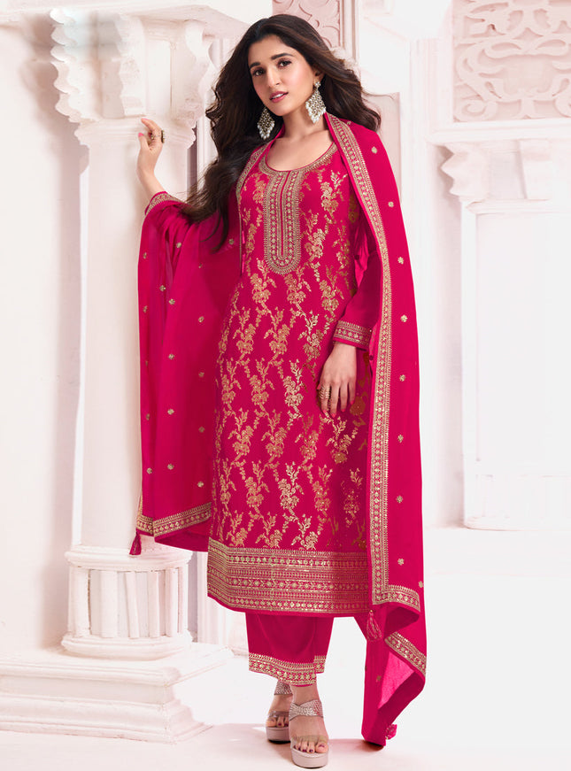 Nidhi Shah Rani Pink Chinnon Embroidered Pant Kameez