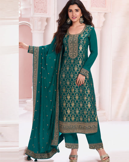 Nidhi Shah Rama Green Chinnon Embroidered Pant Kameez