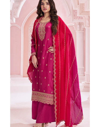 Nidhi Shah Rani Pink Silk Georgette Embroidered Palazzo Suit