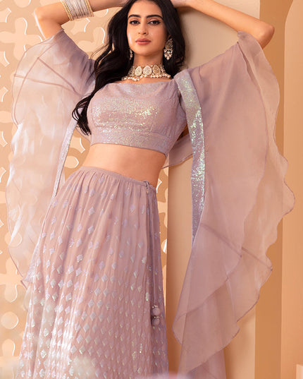 light pink embroidered georgette lehenga choli set
