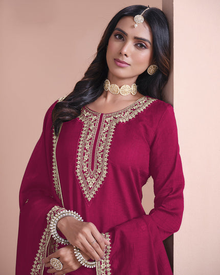 rani pink art silk embroidered palazzo kameez