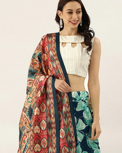 Blue Satin Silk Blend Digital Print Navratri Specials Chaniya Choli