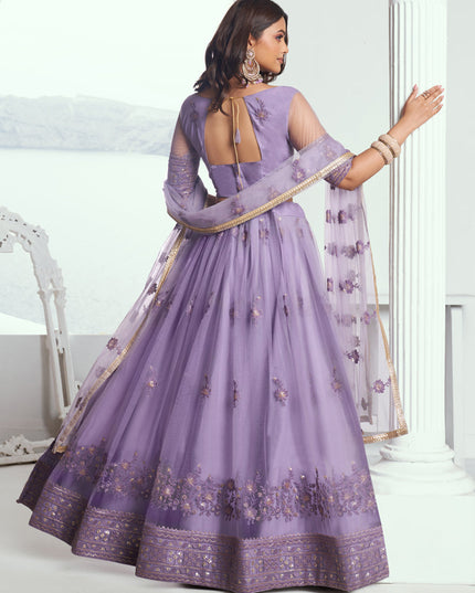 Purple Net Embroidered Wedding Lehenga Choli Set