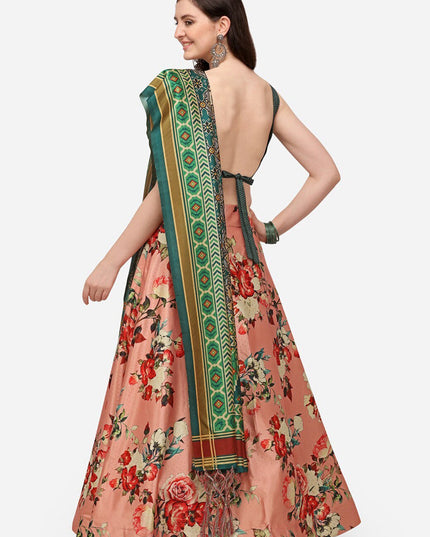 Peach Satin Silk Blend Digital Print Navratri Specials Chaniya Choli