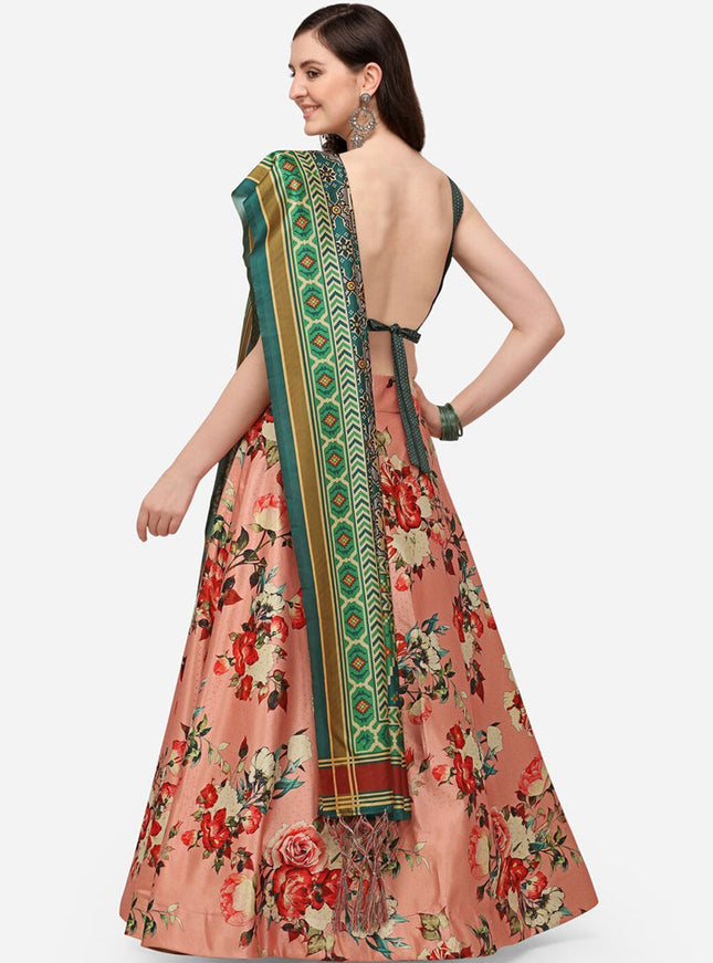 Peach Satin Silk Blend Digital Print Navratri Specials Chaniya Choli