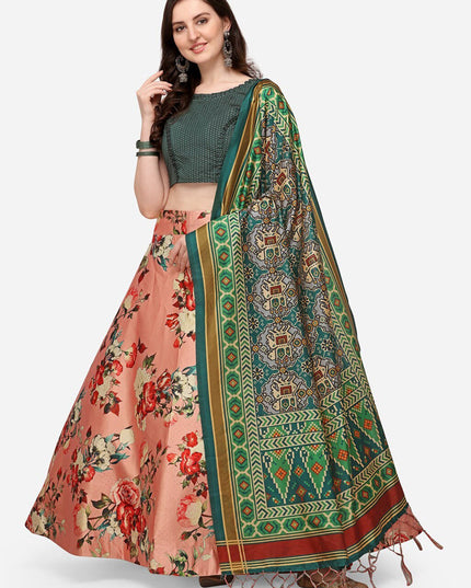 Peach Satin Silk Blend Digital Print Navratri Specials Chaniya Choli