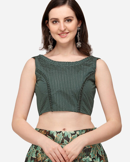 Green Satin Silk Blend Digital Print Navratri Specials Chaniya Choli