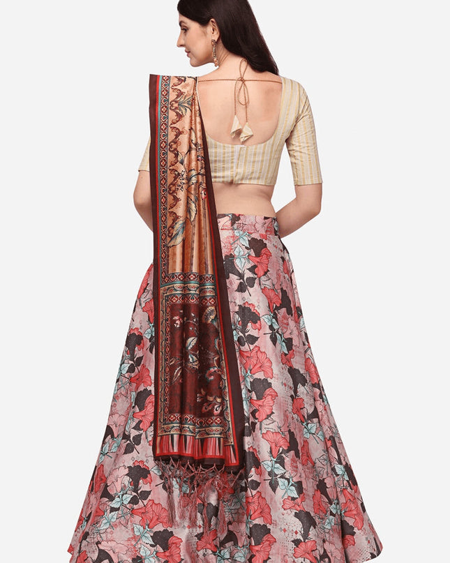 Pink Satin Silk Blend Digital Print Navratri Specials Chaniya Choli