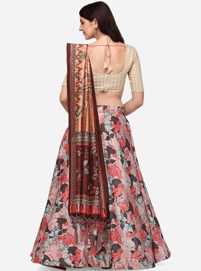 Pink Satin Silk Blend Digital Print Navratri Specials Chaniya Choli