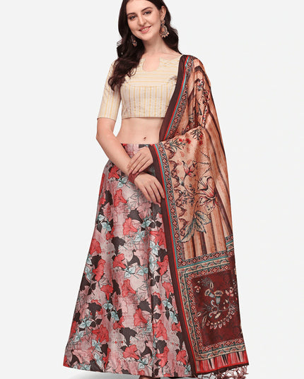 Pink Satin Silk Blend Digital Print Navratri Specials Chaniya Choli