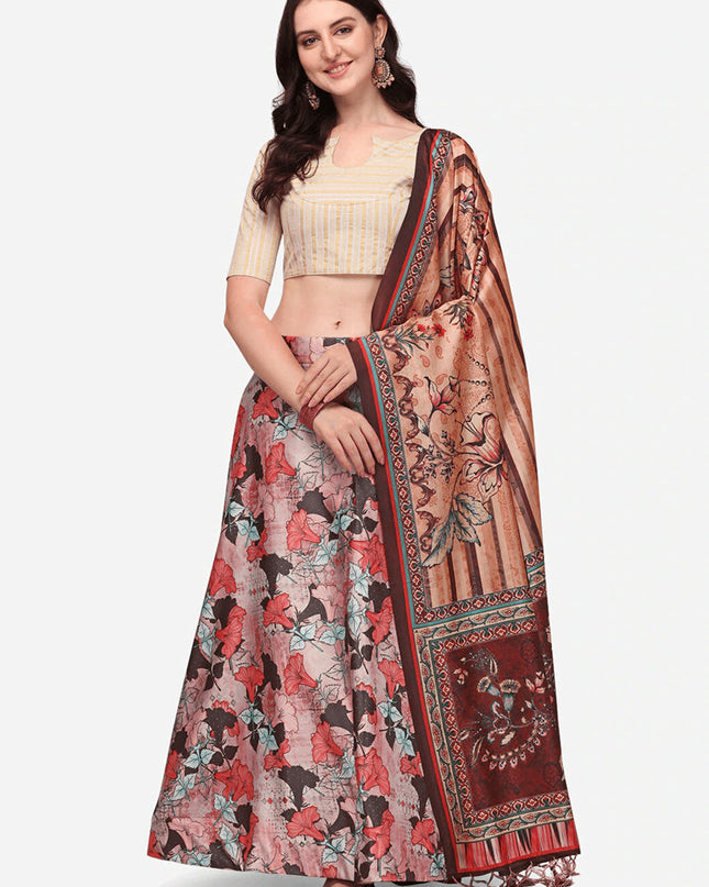 Pink Satin Silk Blend Digital Print Navratri Specials Chaniya Choli